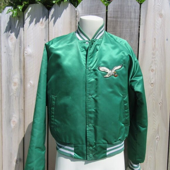 Vintage NFL Philadelphia Eagles Spellout Green Satin Jacket Men's Size Large